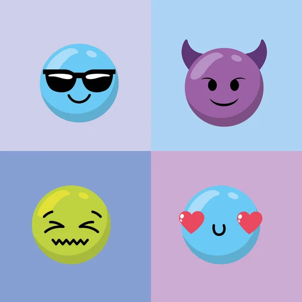 Set Kawaii Emoji Émotivité Design Icône Vectoriel Illustration — Image vectorielle