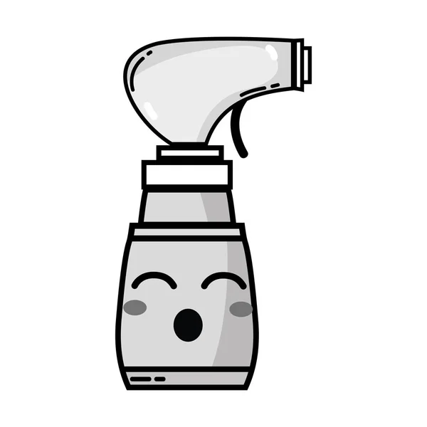 灰度卡瓦伊可爱有趣的喷雾瓶矢量插图 — 图库矢量图片