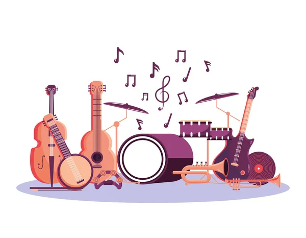 Instrumentos Profissionais Para Festival Música Celebração Vetor Ilustração — Vetor de Stock