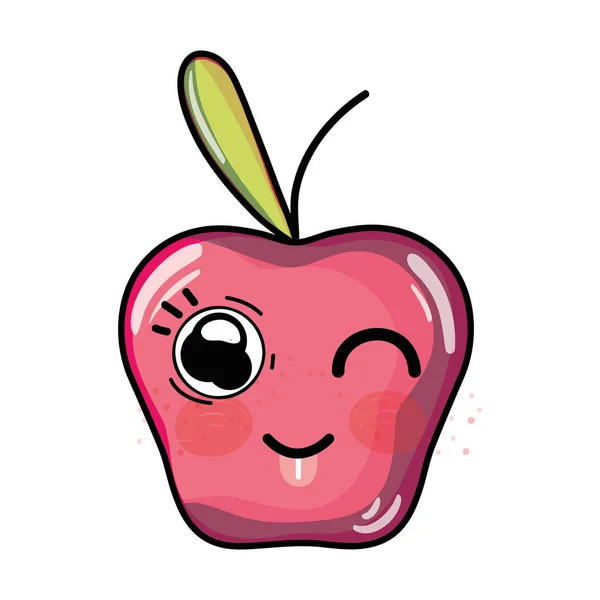 Illustration Vectorielle Drôle Mignonne Fruit Pomme Kawaii — Image vectorielle