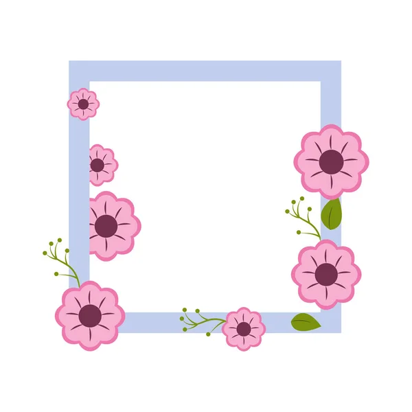 Quadratische Bordüre Mit Blumendekoration Vektor Illustration Design — Stockvektor