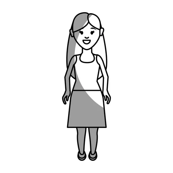 Silueta Mujer Joven Con Peinado Vestido Casual Ilustración Vectorial — Vector de stock