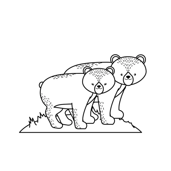 线可爱的熊动物夫妇一起向量例证 — 图库矢量图片
