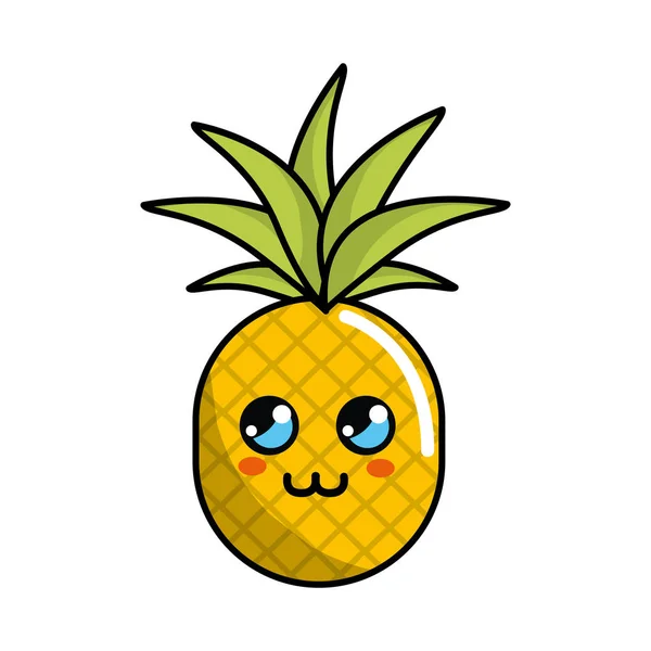 Kawaii Schattig Denken Ananas Groente Vectorillustratie — Stockvector