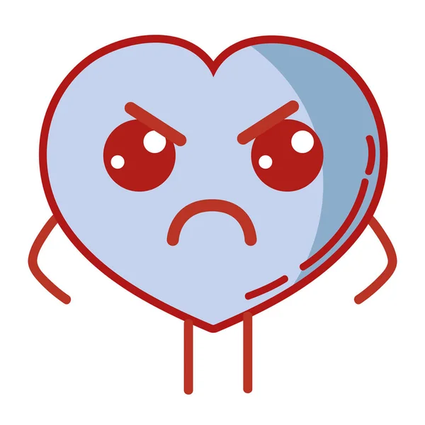 Kawaii Cute Angry Heart Love Vector Illustration — Stock Vector
