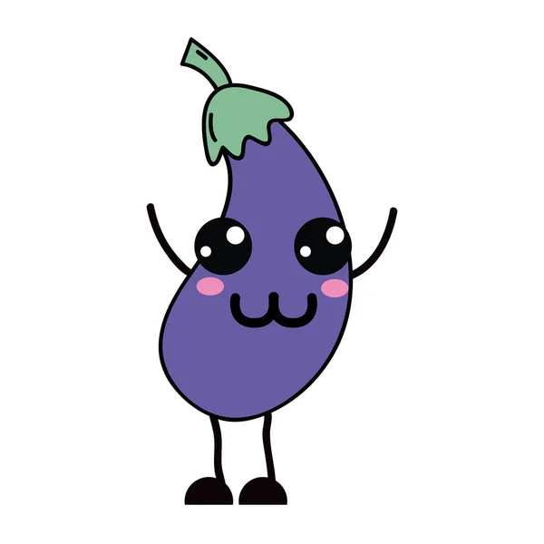 Kawaii Cute Happy Eggplant Vegetable Vector Illustration — Stock Vector