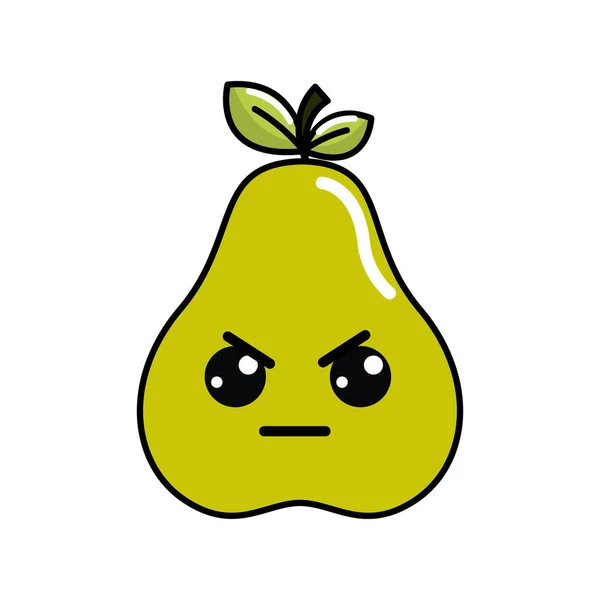 Kawaii Schattig Boos Pear Fruit Vectorillustratie — Stockvector