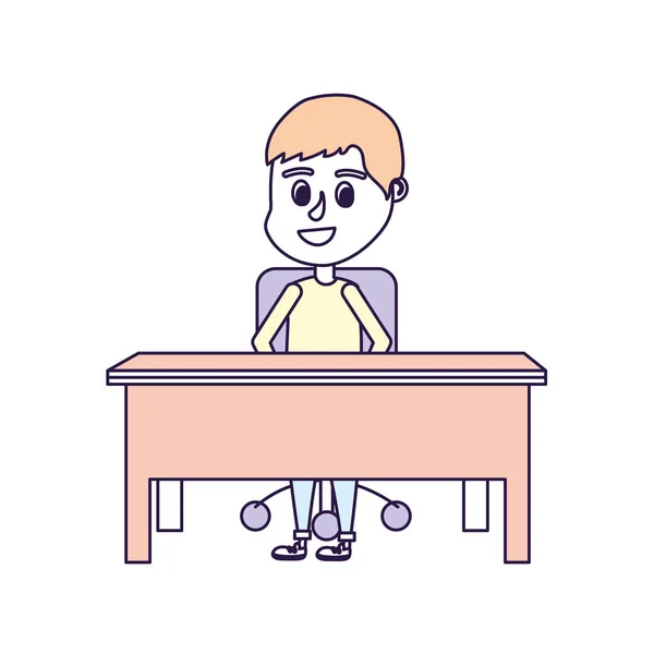 Boy Student Sitting Wood Desk Vector Illustration — Stock Vector