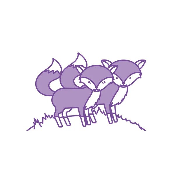 Kontur Şirin Fox Hayvan Çift Birlikte Vektör Çizim — Stok Vektör