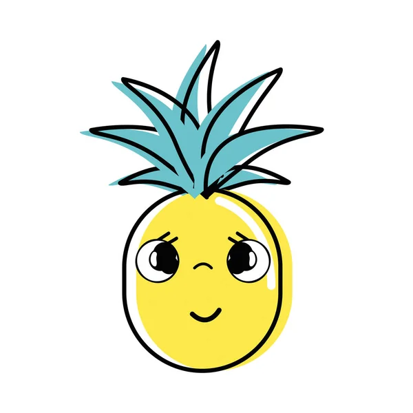 卡瓦伊可爱的悲伤菠萝蔬菜 矢量插图 — 图库矢量图片