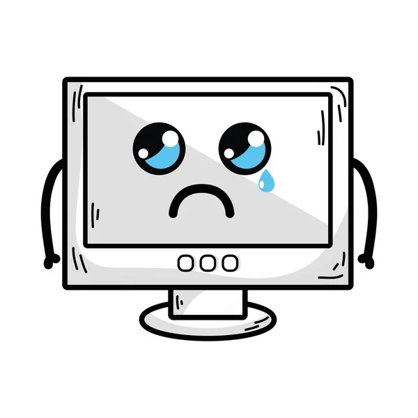 ライン可愛いかわいい泣いているコンピューター技術ベクトル イラスト — ストックベクタ