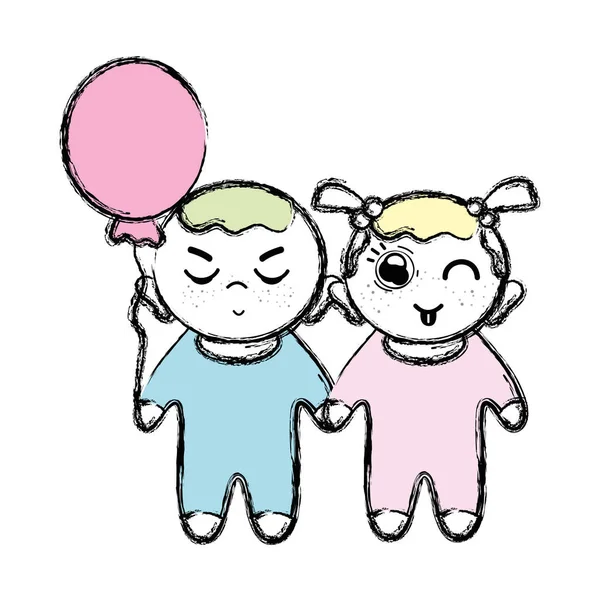 Bébés Tendres Enfants Avec Vêtements Illustration Vectorielle Ballon — Image vectorielle