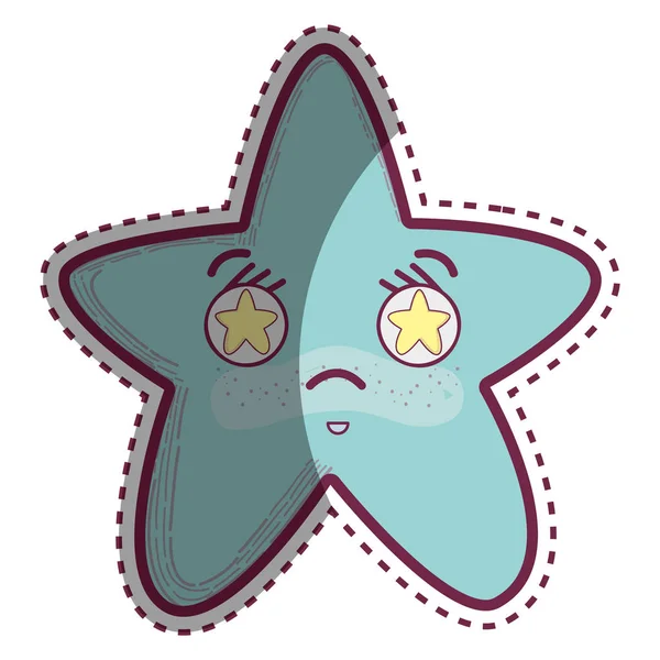 Kawaii Wütender Stern Mit Sternen Den Augen Vektor Illustration Design — Stockvektor