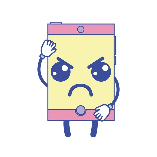 Kawaii Cute Angry Smartphone Technology Vector Illustration — Stock Vector