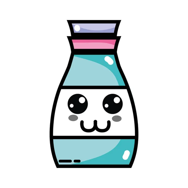 Kawaii Schattig Gelukkig Drank Fles Vectorillustratie — Stockvector