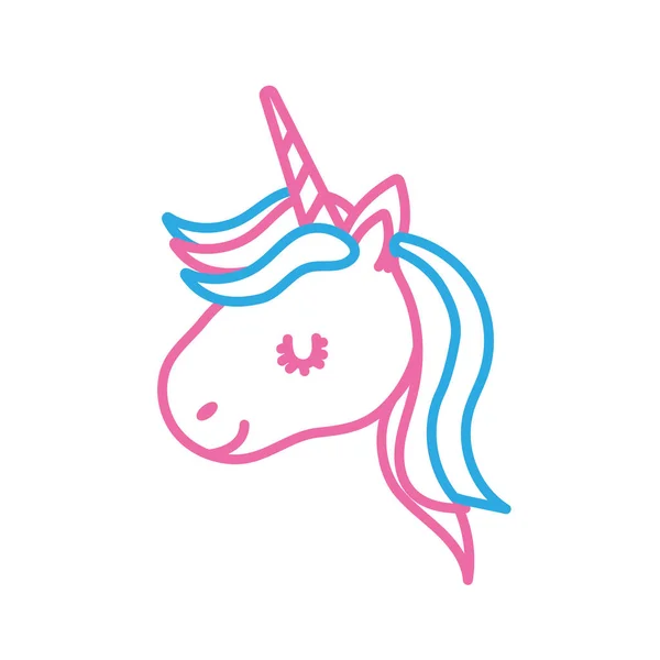 Line Cute Unicorn Head Horn Hairstyle Vector Illustration — Stock Vector