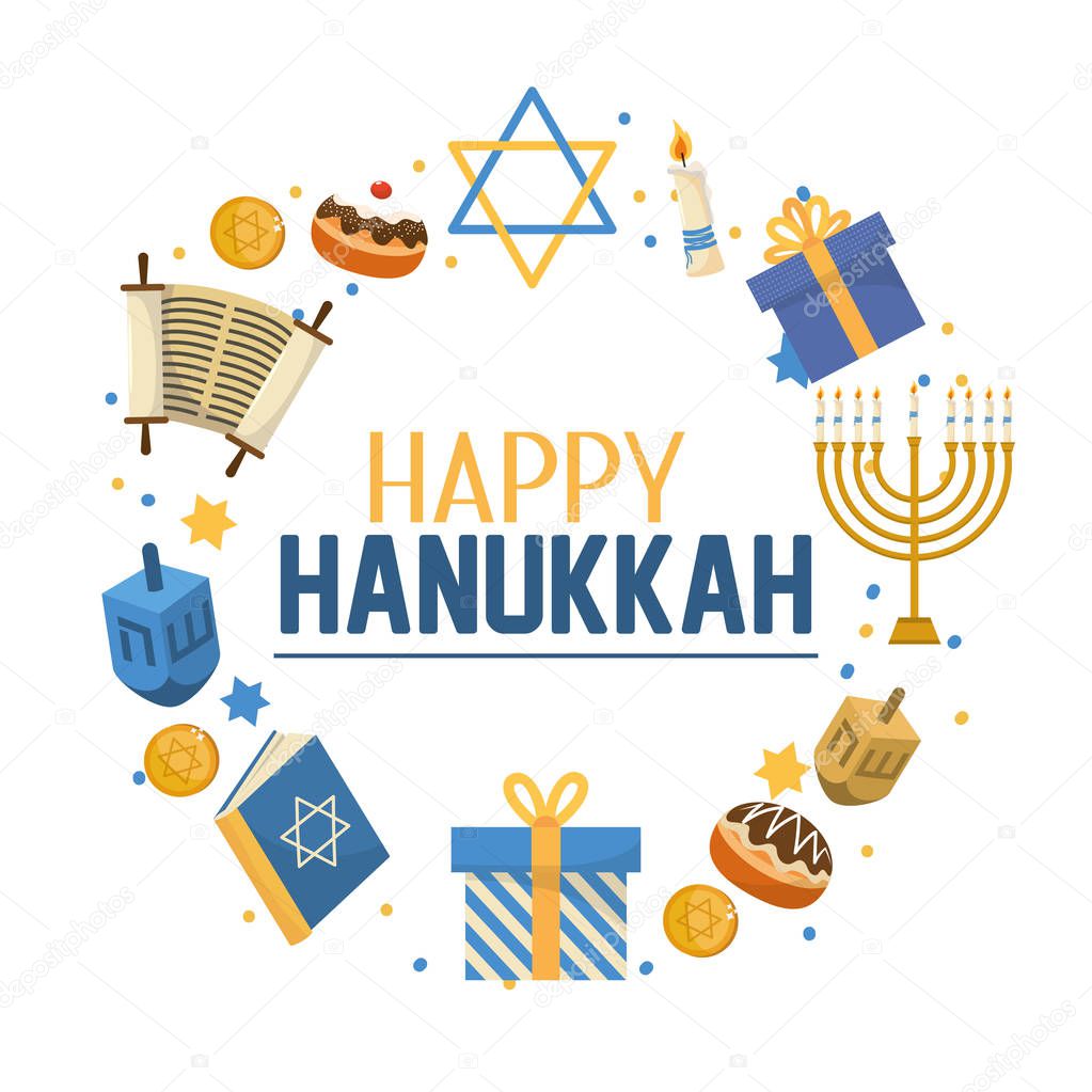 hanukkah celebration with david star and book vector illustration