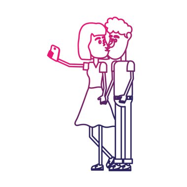 vektör çizim satırı çift öpüşme ve alma selfie ile smartphone