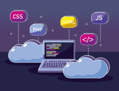 Vektör çizim grafik tasarım programı laptop ile kodlama ve bulut bilgi işlem kodları