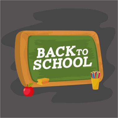 Eğitim blackboard renk kalemler ve elma vektör çizim ile