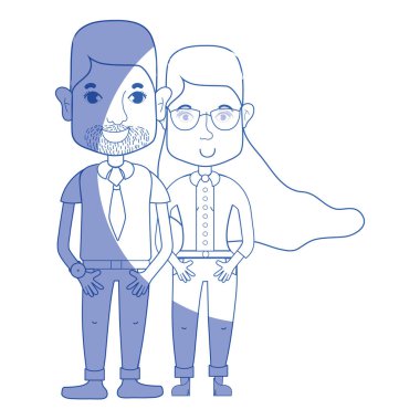 saç modeli ve rahat kıyafetler, vektör çizim ile siilhouette güzel çift