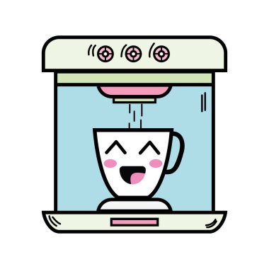 Kawaii şirin mutlu kahve makinesi teknoloji vektör çizim