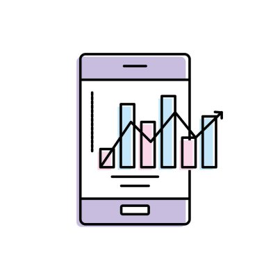 Diyagram vektör çizim bar istatistikleri ile Smartphone teknoloji