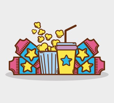 sinema biletleri, vektör çizim patlamış mısır, soda ile