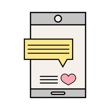 sohbet romantik kabarcık vektör çizim ile Smartphone teknoloji