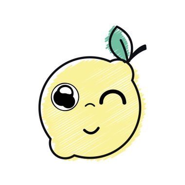 Kawaii güzel komik limon meyve, vektör çizim