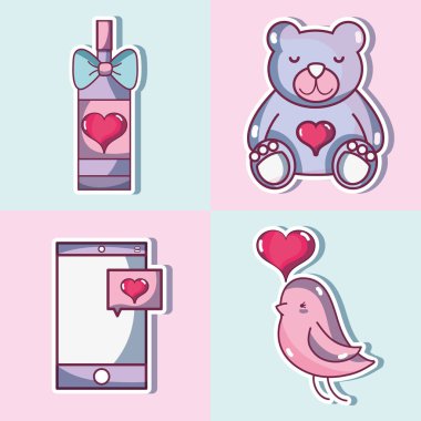 Şampanya oyuncak ayı ve sevgilisi vektör çizim ayarla