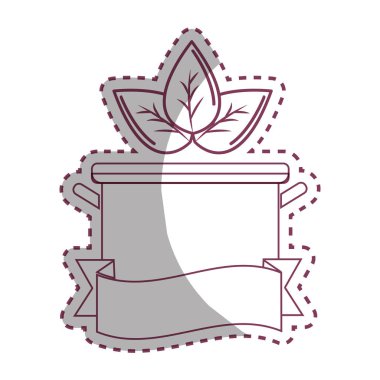 etiket pot mutfak yaprakları ve şerit, vektör çizim tasarım ile