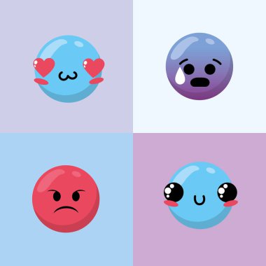 Kawaii emoji duygu simge vektör tasarlamak ayarla