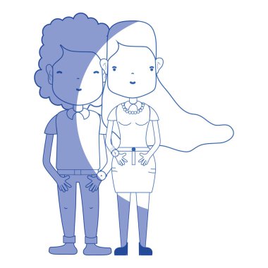 saç modeli ve rahat kıyafetler, vektör çizim ile siluet güzel çift