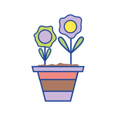 yaprakları ve yaprakları içinde plantpot vektör çizim çiçek