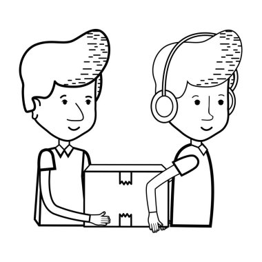 siluet teslim erkekler paket kutusu dağıtım, vektör çizim ile