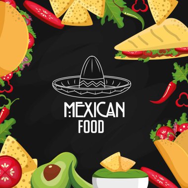 Taco quesadilla ve börek Meksika yemeği aperatif ve menü tema vektör çizim