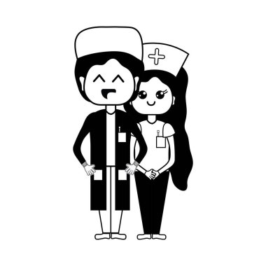 kontur doktor ve hemşire insanlar vektör çizim yardımcı olmak için