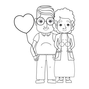 coupe yaşlılar gözlük ve saç modeli vektör çizim ile satır