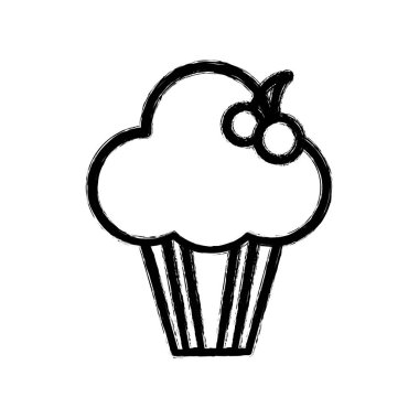 siluet lezzetli kek kiraz meyve, vektör çizim ile