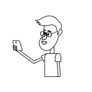 noktalı şekli güzel adam saç modeli ve el vektör çizim içinde smartphone