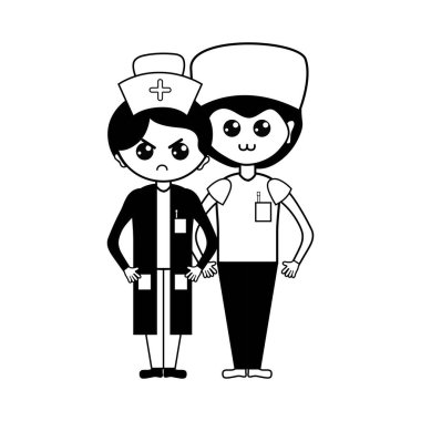 kontur doktor ve hemşire insanlar vektör çizim yardımcı olmak için