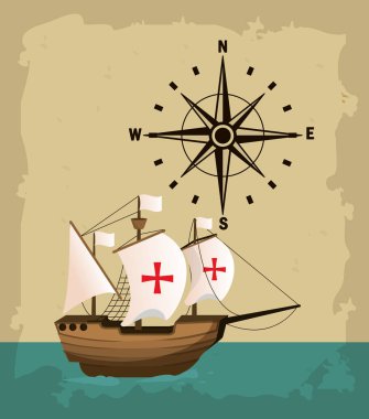 Columbus day ship on sea with compass vector illustration graphic dsign clipart