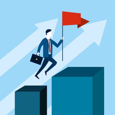 Evrak çantası ve kırmızı bayrak ile profesyonel iş adamı illüstrasyon vektör