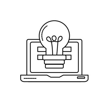 satır dizüstü bilgisayar teknolojisi bilgi ve ampul fikir vektör çizim ile