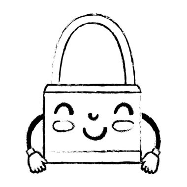 Şekil kawaii şirin mutlu asma kilit güvenlik vektör çizim