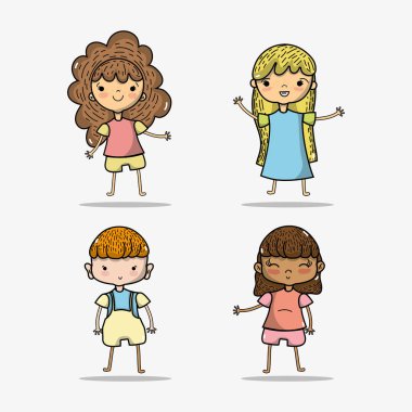 ayarla çocuk giyim ve saç modeli ile tasarlamak vektör çizim