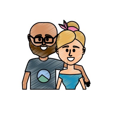 Çift birlikte rahat kıyafetler vektör çizim tasarım