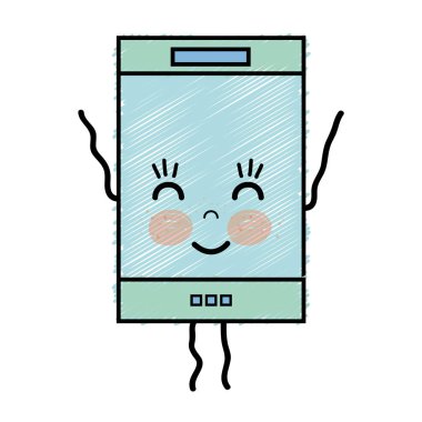Kawaii şirin mutlu smartphone teknoloji vektör çizim