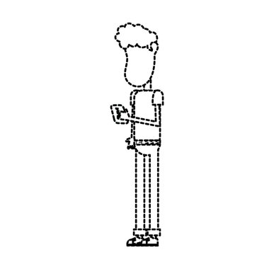 noktalı şekli güzel adam saç modeli ve el vektör çizim içinde smartphone